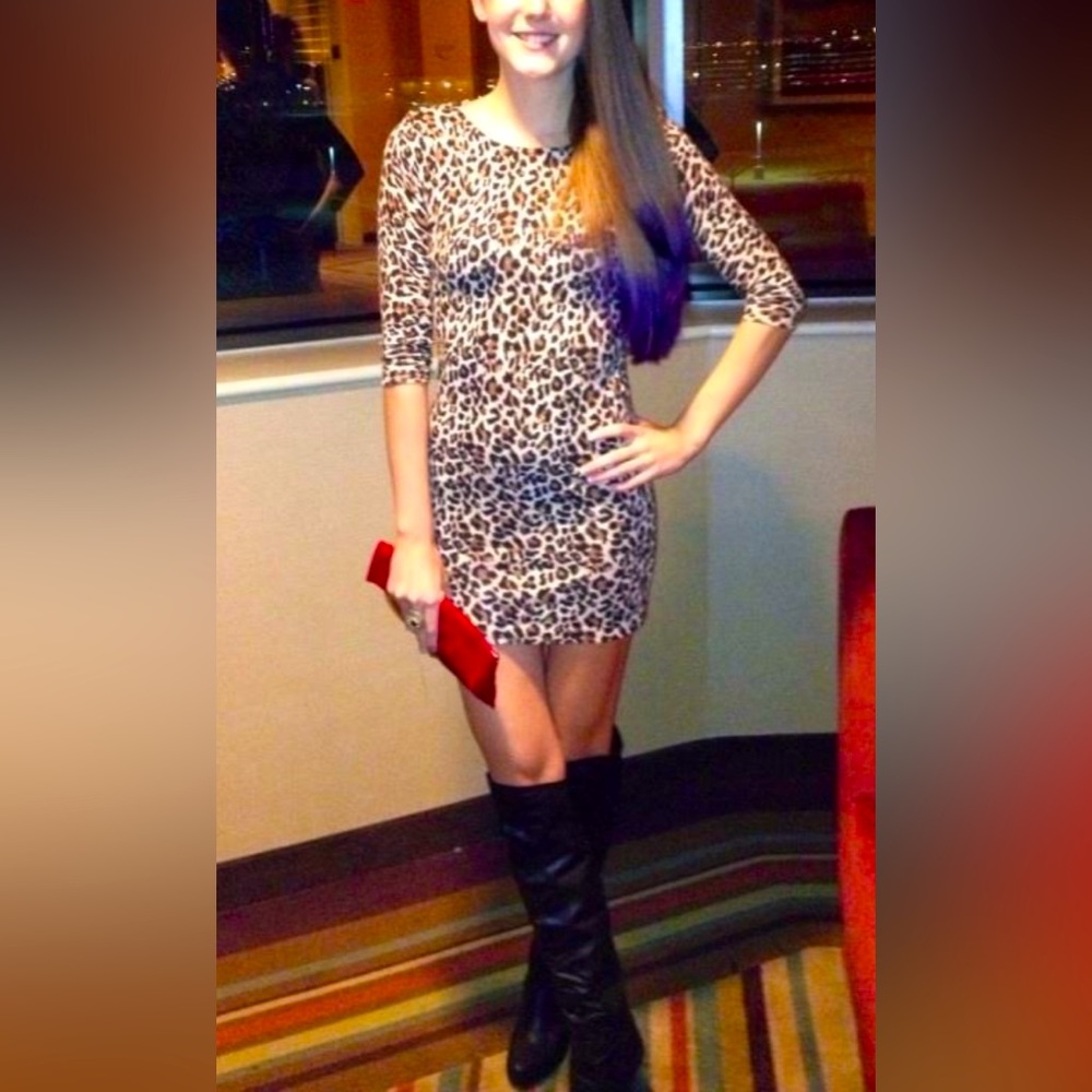 Y2K Moda International Leopard Three Quarter Sleeve Dress